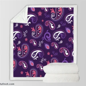 Traditional Little Purple Pink Paisley Sherpa Fleece Blanket