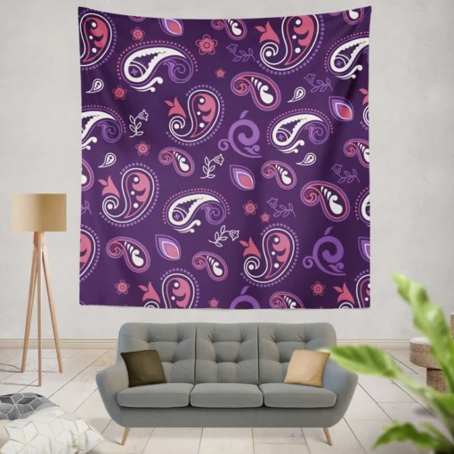 Traditional Little Purple Pink Paisley Wall Tapestry