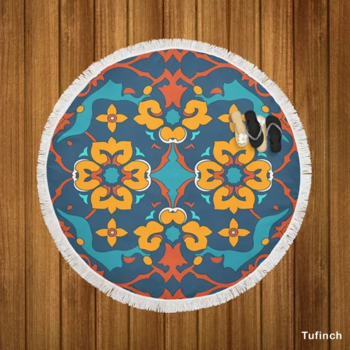 Traditional Morocco Folk Design Round Beach Towel