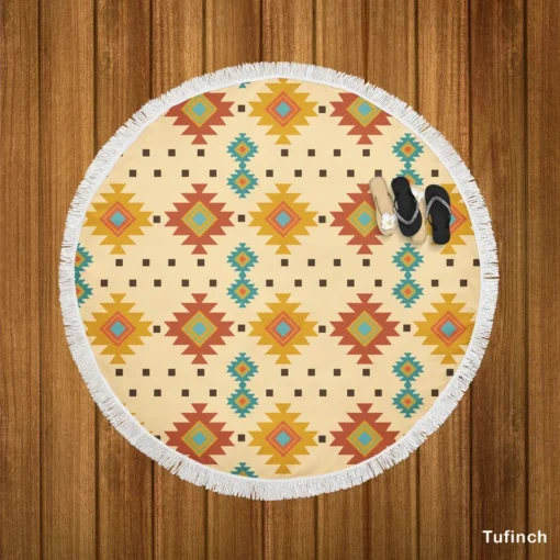 Traditional Native American Design Round Beach Towel