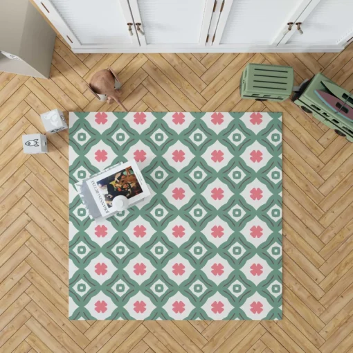 Trendy Green Pink Design Rug