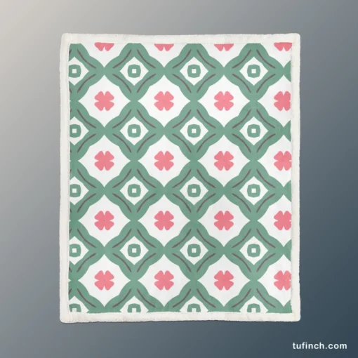 Trendy Green Pink Design Sherpa Fleece Blanket 1