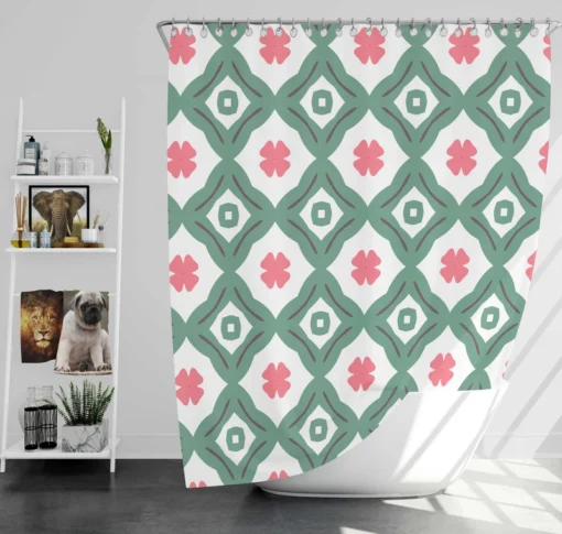 Trendy Green Pink Design Shower Curtain