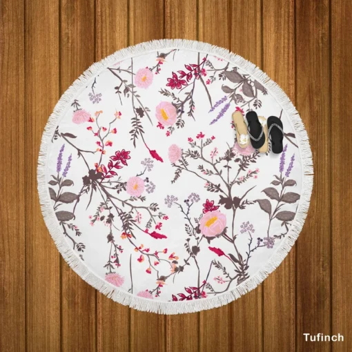 Trendy Tiny Floral Round Beach Towel