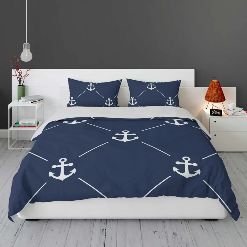 Triangle Pattern White Anchor On Catalina Blue Bedding Set 1