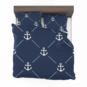 Triangle Pattern White Anchor On Catalina Blue Bedding Set 2