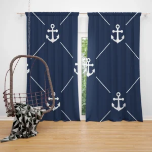 Triangle Pattern White Anchor On Catalina Blue Curtain