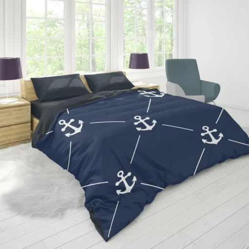 Triangle Pattern White Anchor On Catalina Blue Duvet Cover 1