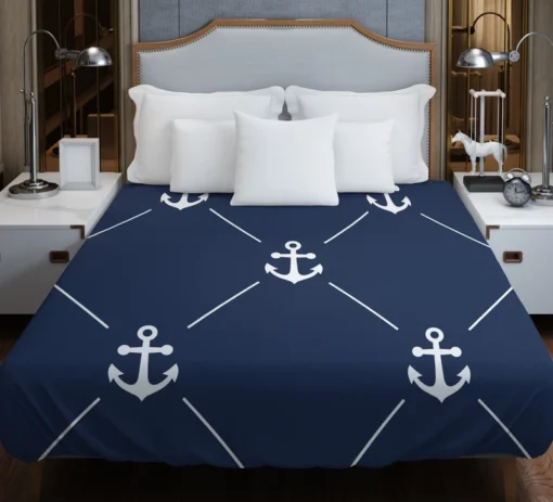 Triangle Pattern White Anchor On Catalina Blue Duvet Cover