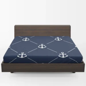 Triangle Pattern White Anchor On Catalina Blue Fitted Sheet 1