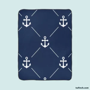 Triangle Pattern White Anchor On Catalina Blue Fleece Blanket 1