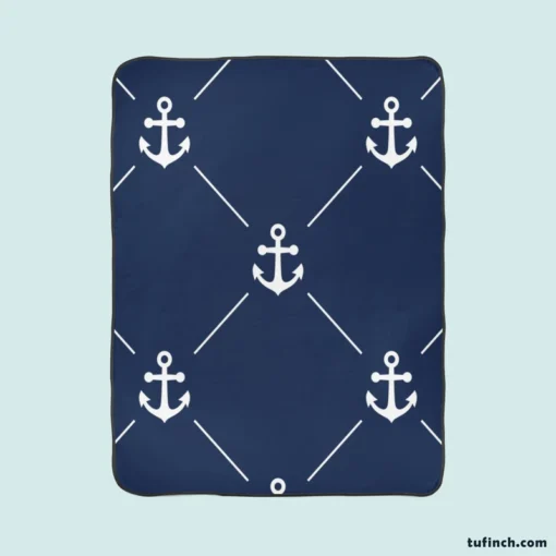 Triangle Pattern White Anchor On Catalina Blue Fleece Blanket 1