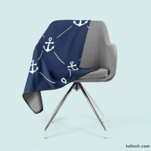 Triangle Pattern White Anchor On Catalina Blue Fleece Blanket 2