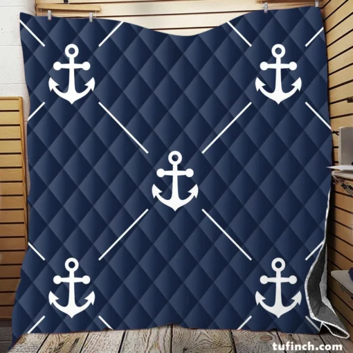 Triangle Pattern White Anchor On Catalina Blue Quilt Blanket