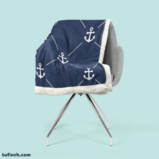 Triangle Pattern White Anchor On Catalina Blue Sherpa Fleece Blanket 2