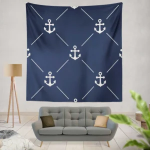 Triangle Pattern White Anchor On Catalina Blue Wall Tapestry