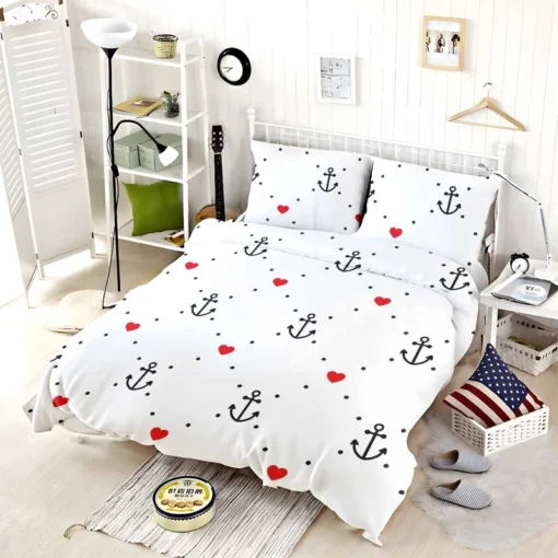 Triangle Pattern With Marine Anchor Heart Bedding Set