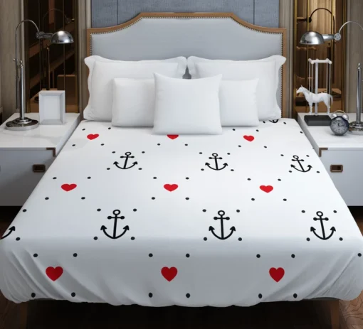 Triangle Pattern With Marine Anchor Heart Duvet Cover