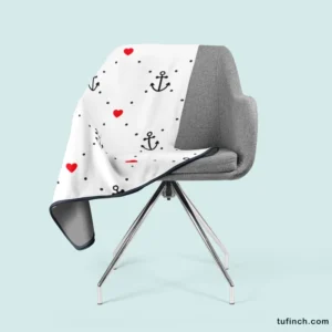 Triangle Pattern With Marine Anchor Heart Fleece Blanket 2