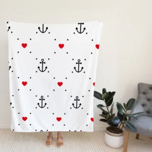 Triangle Pattern With Marine Anchor Heart Fleece Blanket