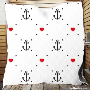 Triangle Pattern With Marine Anchor Heart Quilt Blanket