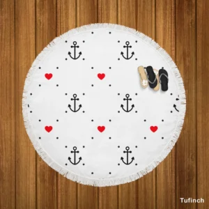 Triangle Pattern With Marine Anchor Heart Round Beach Towel