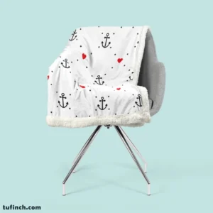 Triangle Pattern With Marine Anchor Heart Sherpa Fleece Blanket 2