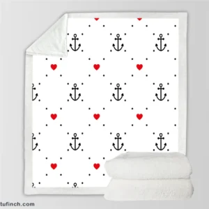 Triangle Pattern With Marine Anchor Heart Sherpa Fleece Blanket