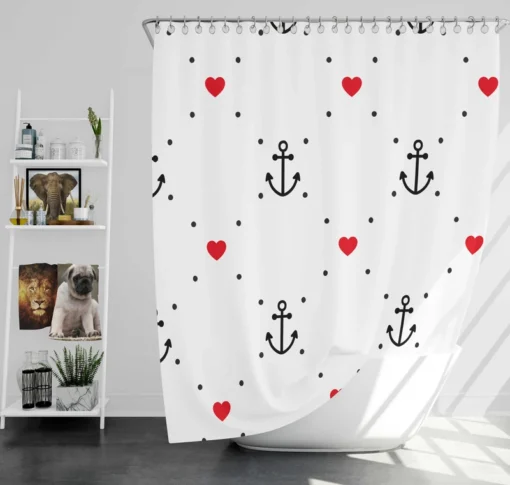 Triangle Pattern With Marine Anchor Heart Shower Curtain