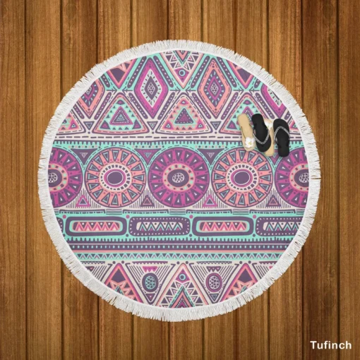 Tribal Ethnic Design Round Beach Towel