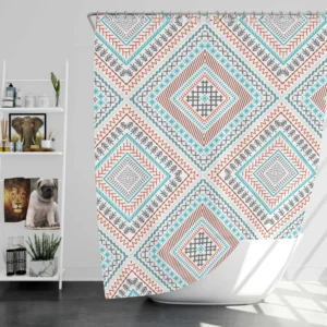 Tribal Ethnic Square Pattern Shower Curtain