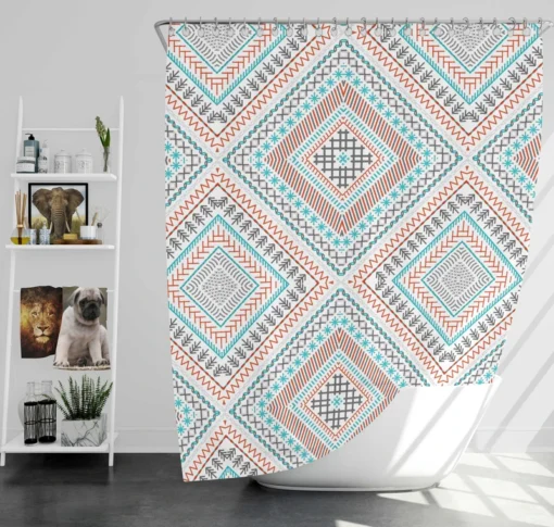 Tribal Ethnic Square Pattern Shower Curtain