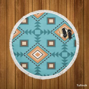 Tribal Geometrics Aztec Design Round Beach Towel