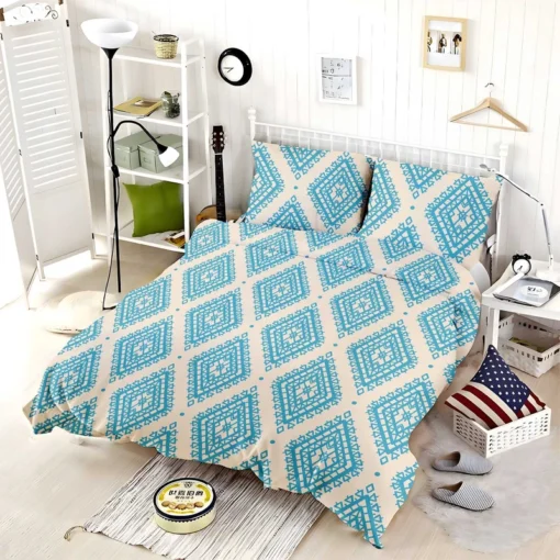 Tribal Ikat Blue Rhombus Design Bedding Set