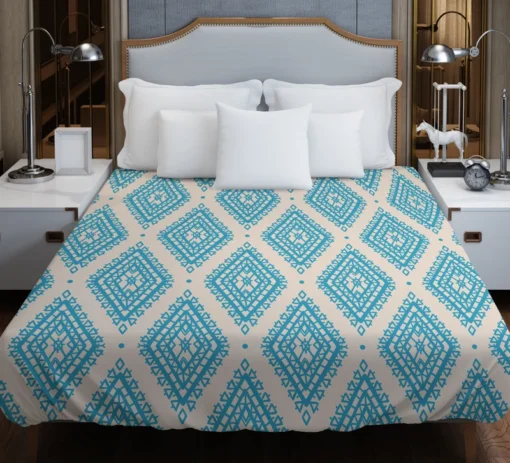 Tribal Ikat Blue Rhombus Design Duvet Cover