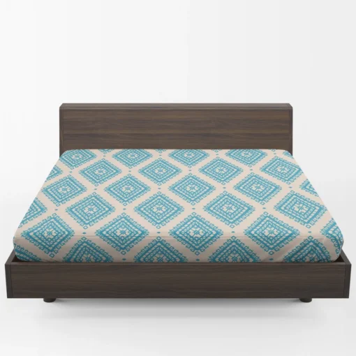 Tribal Ikat Blue Rhombus Design Fitted Sheet 1