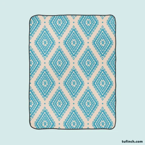 Tribal Ikat Blue Rhombus Design Fleece Blanket 1