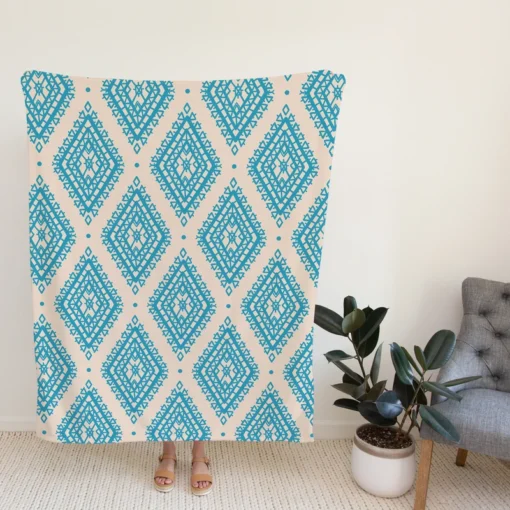 Tribal Ikat Blue Rhombus Design Fleece Blanket