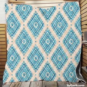 Tribal Ikat Blue Rhombus Design Quilt Blanket