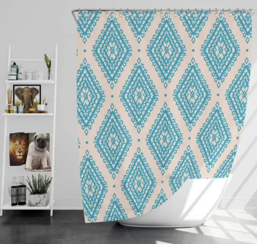 Tribal Ikat Blue Rhombus Design Shower Curtain