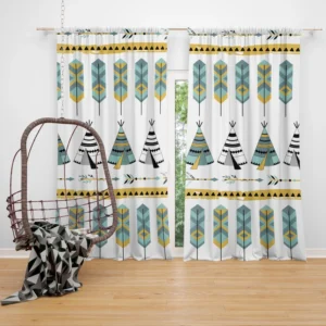 Tribal Native Wigwam Hut Design Curtain