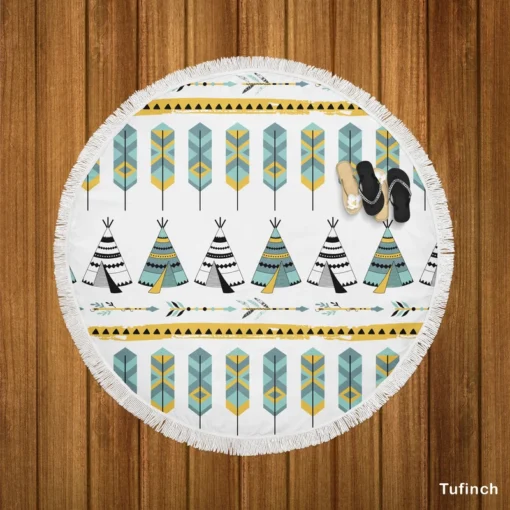 Tribal Native Wigwam Hut Design Round Beach Towel