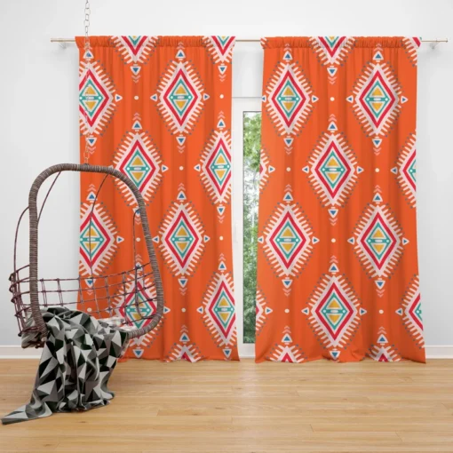 Tribal Orange And White Pattern Curtain