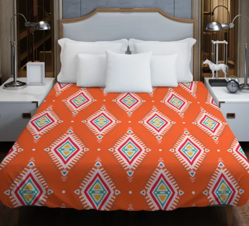 Tribal Orange And White Pattern Duvet Cover