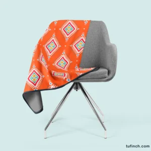 Tribal Orange And White Pattern Fleece Blanket 2