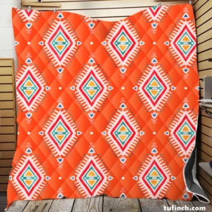 Tribal Orange And White Pattern Quilt Blanket