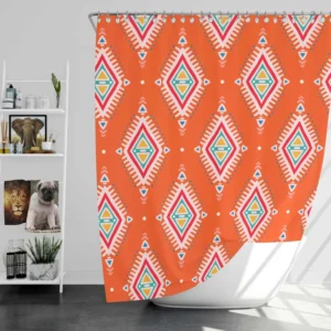 Tribal Orange And White Pattern Shower Curtain