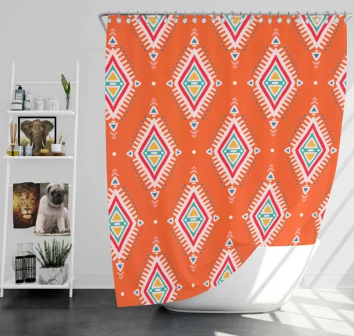 Tribal Orange And White Pattern Shower Curtain