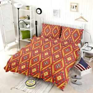 Tribal Rhombus Pattern In Orange And Pink Bedding Set