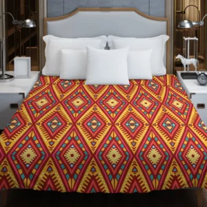 Tribal Rhombus Pattern In Orange And Pink Duvet Cover